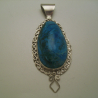 front view of chrysocolla sterling silver scroll work pendant