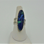 front view of azurite with malachite sterling silver handmade ring
