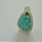 front view of Kingman turquoise handmade sterling silver ring