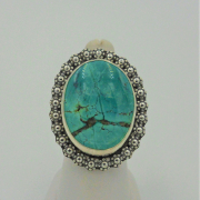 Front view of Hubei turquoise sterling silver handmade ring