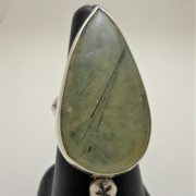 front view of tourmalinated prehnite sterling handmade ring